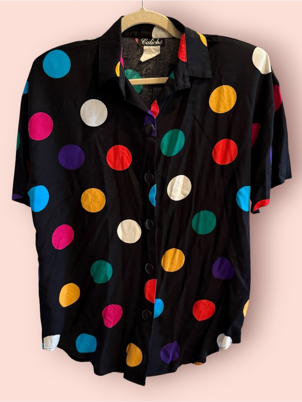 Vintage Caliché Colorful Polka Dot Button Up Blouse